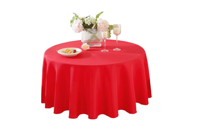 Craft And Party Round Tablecloth, 120 Inch Red Tablecloth, Polyester Fabric Washable Table Cloth for Home, Party, Wedding or Restaurant Use. - Image 1
